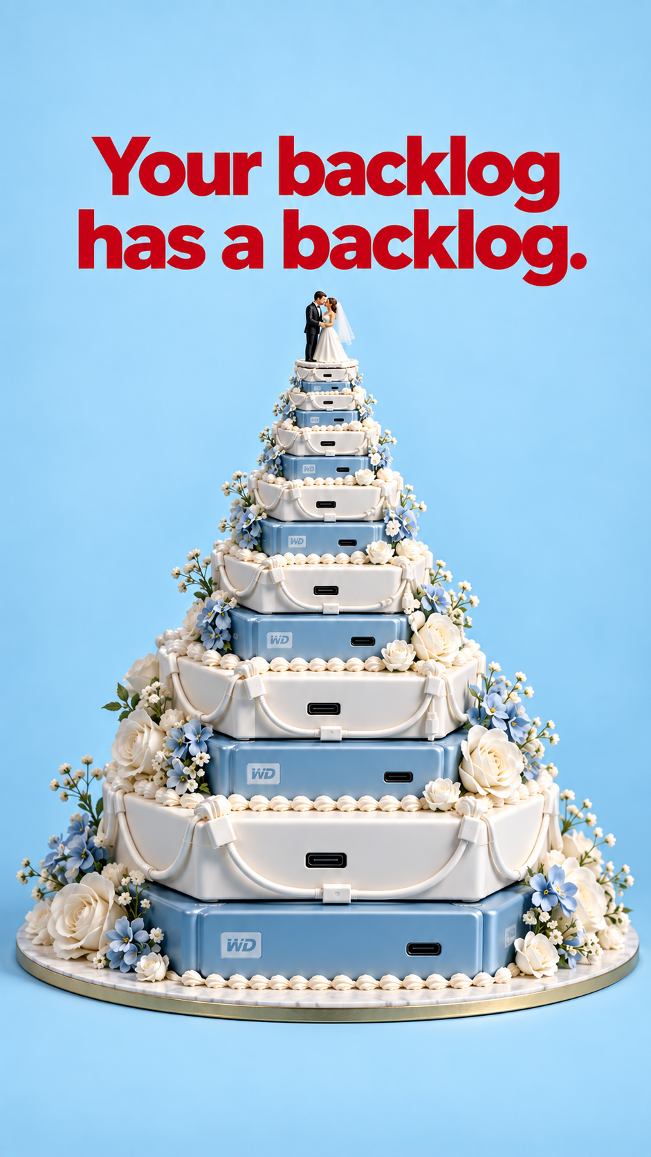 Your backlog has a backlog — a wedding cake built from stacked hard drives